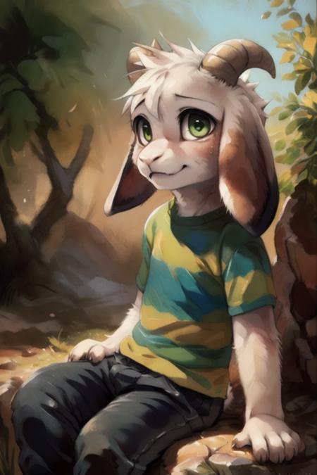 03022-26869885-solo, 1boy, goat ears, masterpiece, high detail, , kid, green t-shirt, pants, (realistic, photography _(artwork_) _1.3), hires,.png